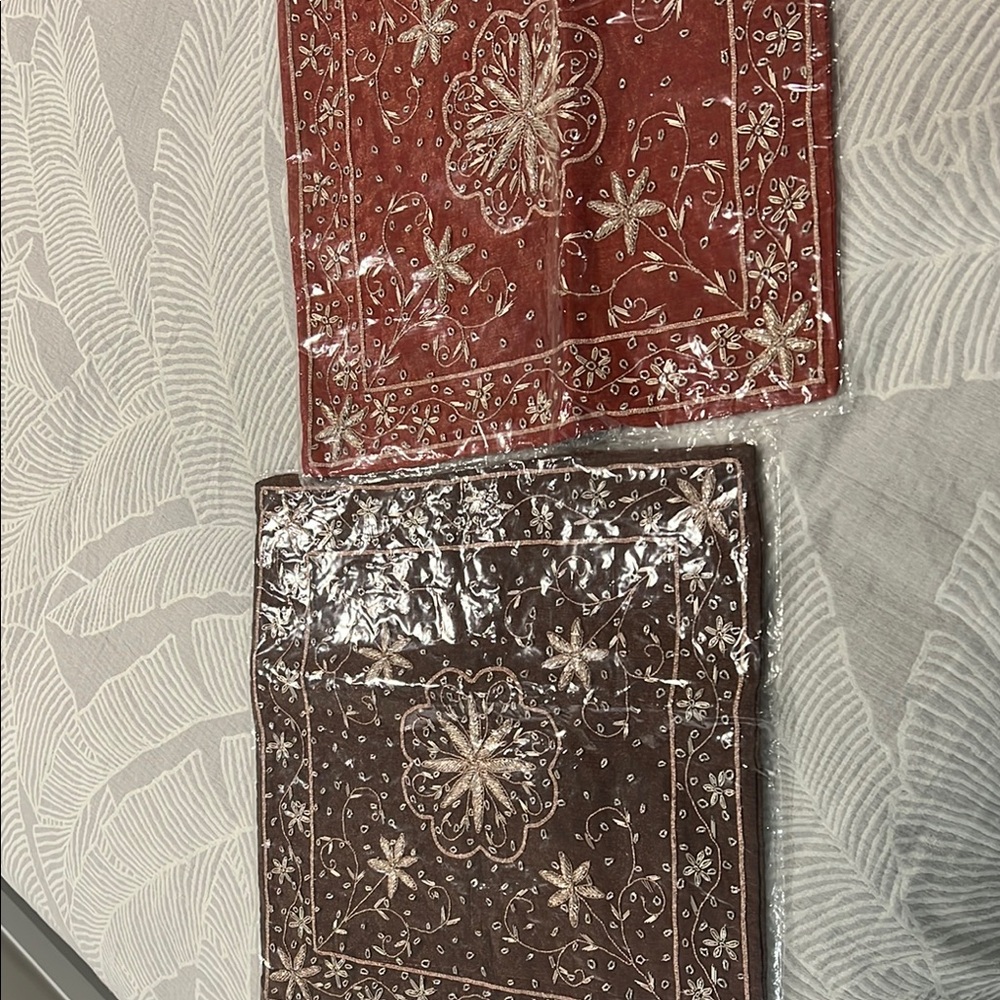 Embroidered cushion cover Set in Red and Brown